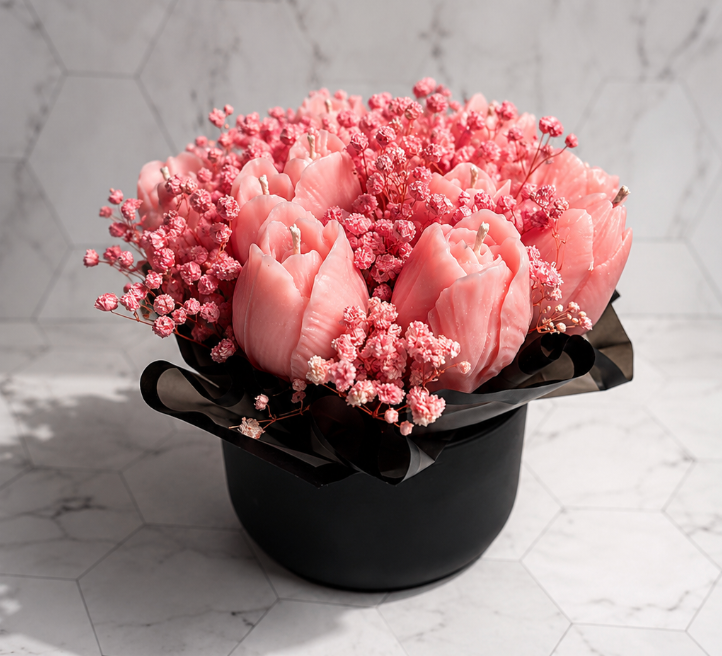 Blush Tulip Candle Bouquet 🌷 | 15 oz Luxury Floral Candle Arrangement